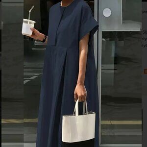 Minimalist Navy Short Sleeve Maxi Dress